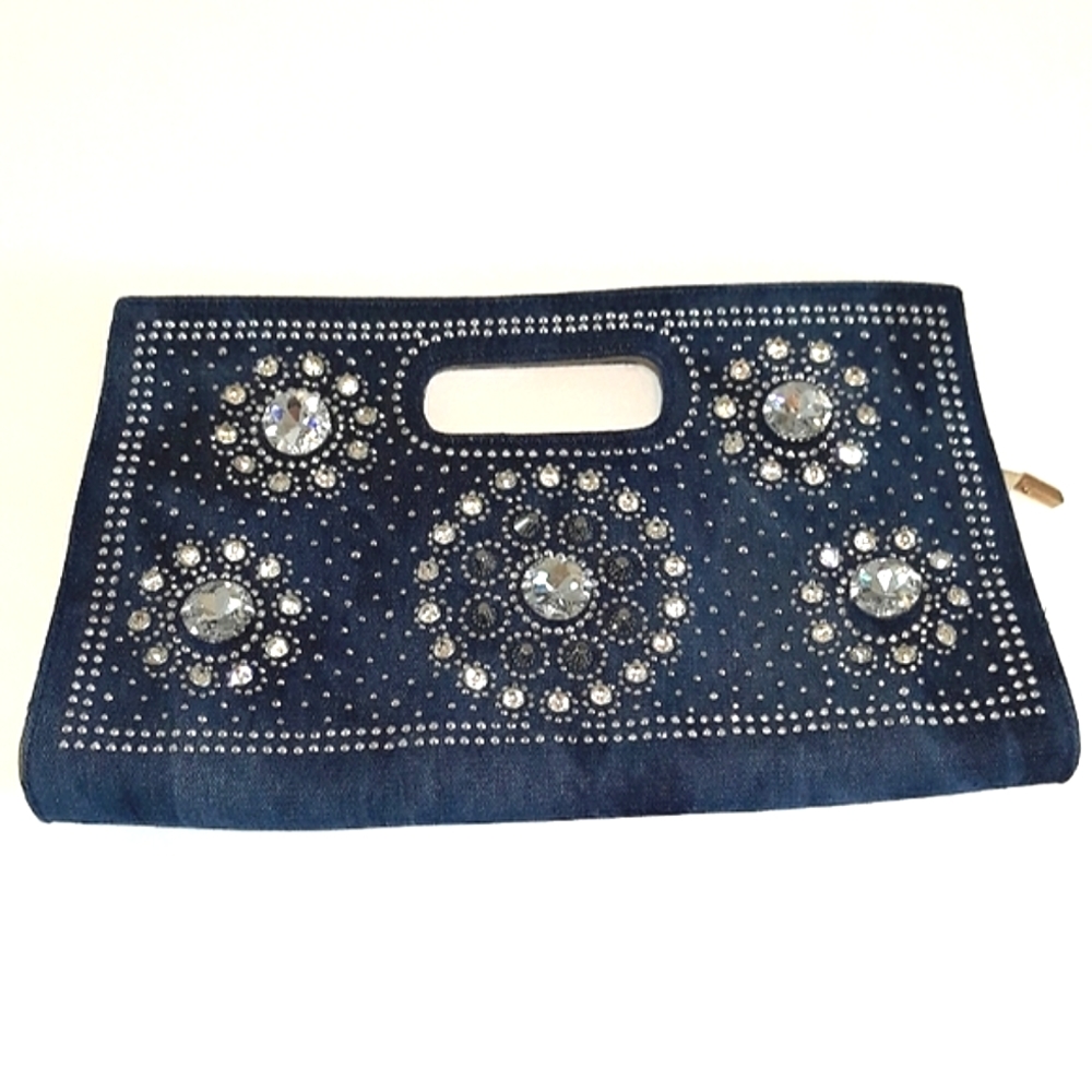 Rhinestone Bling Denim Clutch
